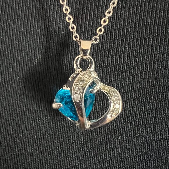 Double Heart Turquoise and Silver Heart Necklace - Picture 1 of 4